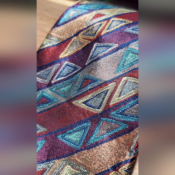 Alcione Geometric Patterned Tie - Multicolor 100% Silk Made In Italy - Picture 5 of 9